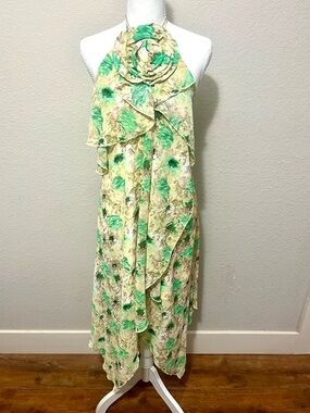 Art of cb floral Halter Maxi dress in Green and yellow